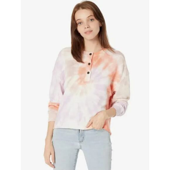 Free People N:PHILANTHROPY Front Button  Tie Dye Crop Sweatshirt Henley -S - Picture 1 of 8